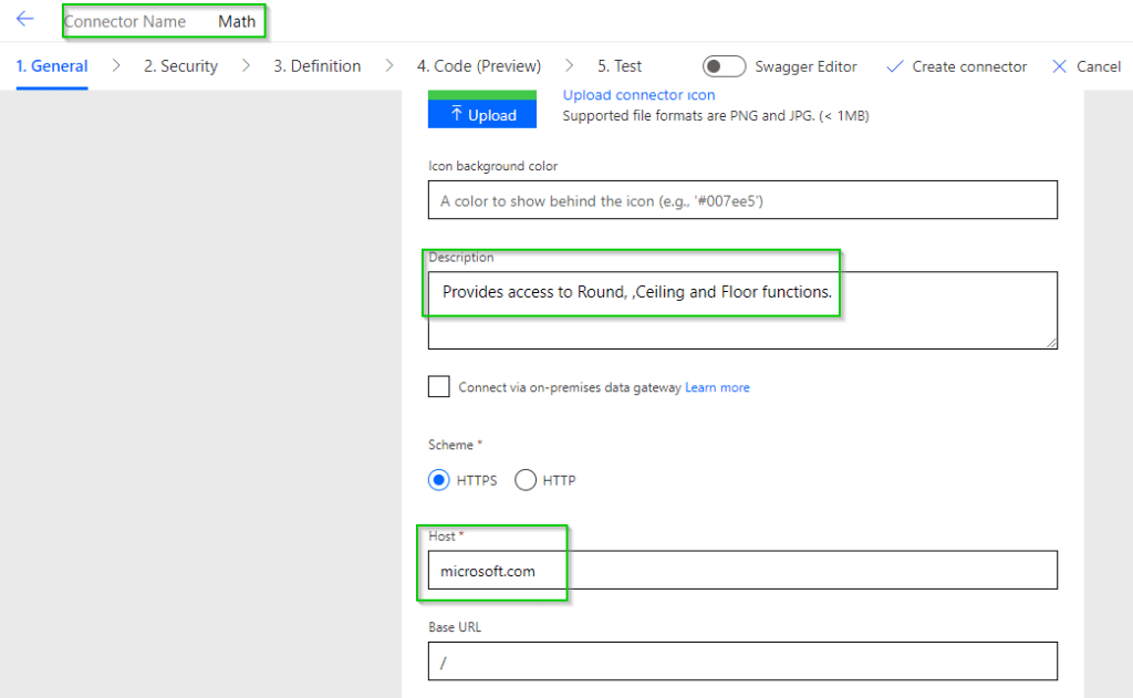 Custom Connector General Tab