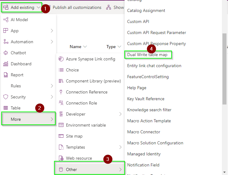 Steps to reach Dual write table map while adding in the solution